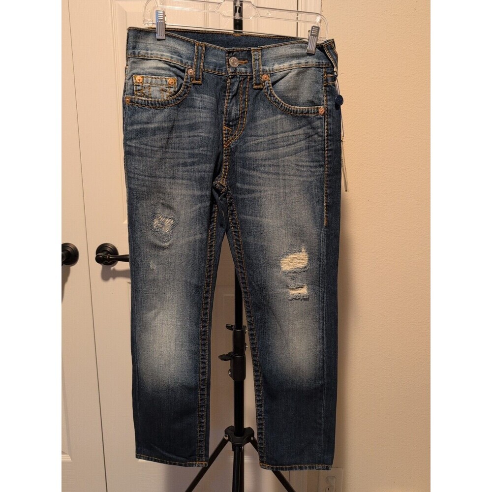 True Religion Jeans Dean Tapered Big T Distressed Vintage 30x26 Unisex